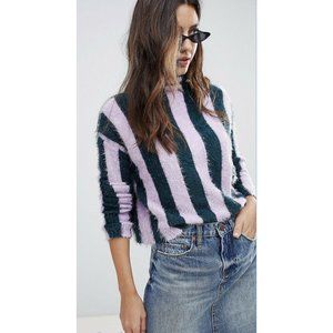 BlankNYC She Hulk Sweater In Lilac Funnel Neck Eyelash Sweater Striped M $78